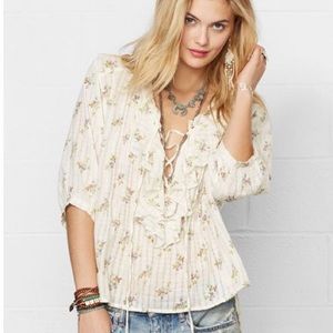 Denim & Supply Ralph Lauren Lace-up Peasant Top M